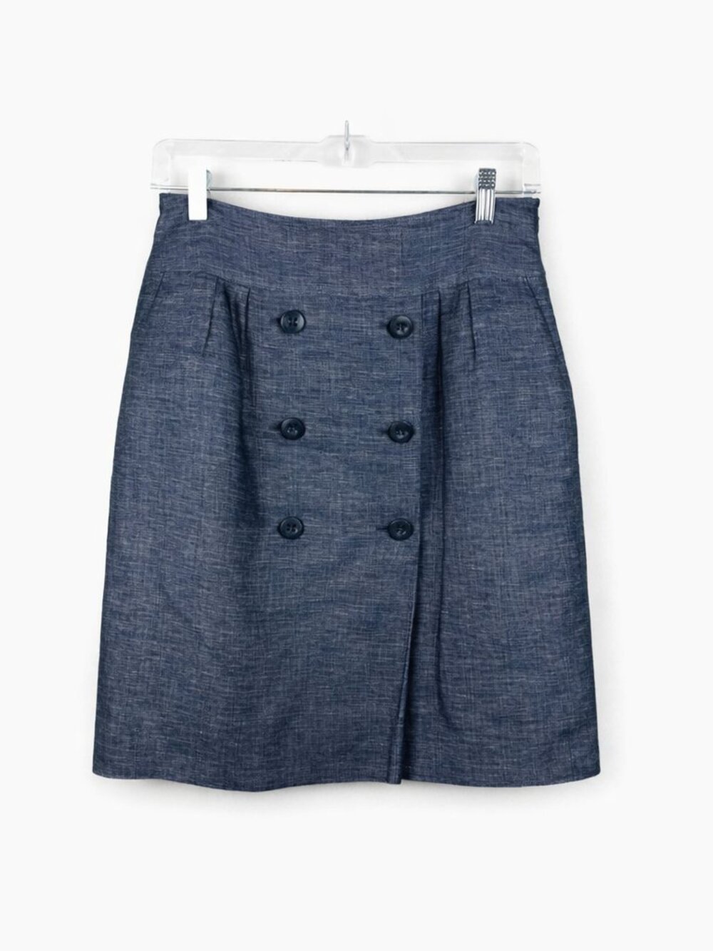 Halogen Marled Blue Linen/Cotton Blend Skirt • Front Buttons • EUC • Sz 2